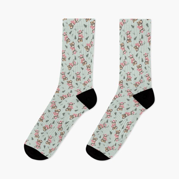 Item preview, Cute Watercolor Pug Pink Scarf Christmas Sage Pattern designed and sold by svitlaarty.