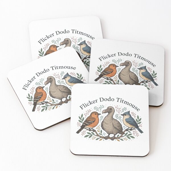 Item preview, Flicker Dodo Titmouse – Vintage Bird Trio Botanical Illustration designed and sold by JaroCreates.