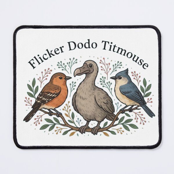 Item preview, Flicker Dodo Titmouse – Vintage Bird Trio Botanical Illustration designed and sold by JaroCreates.