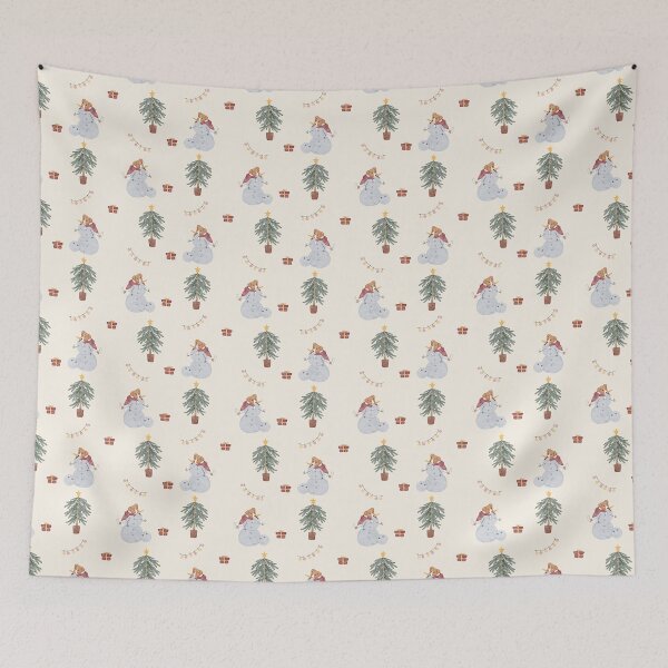 Item preview, Cute Watercolor Dog and Snowman Christmas Cream Pattern designed and sold by svitlaarty.