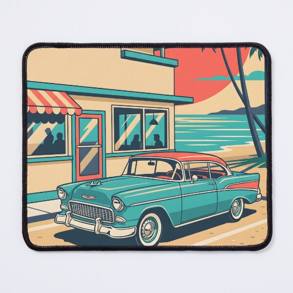 Item preview, Vintage Classic Car at Coastal Restaurant – Retro Beach Road Trip Design designed and sold by Sea Gem.