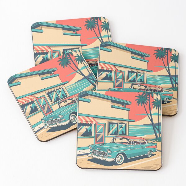 Item preview, Vintage Classic Car at Coastal Restaurant – Retro Beach Road Trip Design designed and sold by Sea Gem.