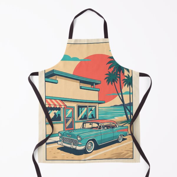 Item preview, Vintage Classic Car at Coastal Restaurant – Retro Beach Road Trip Design designed and sold by Sea Gem.
