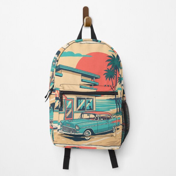Item preview, Vintage Classic Car at Coastal Restaurant – Retro Beach Road Trip Design designed and sold by Sea Gem.