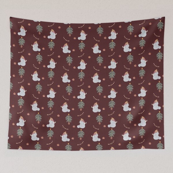 Item preview, Cute Watercolor Dog and Snowman Dark Burgundy Pattern designed and sold by svitlaarty.