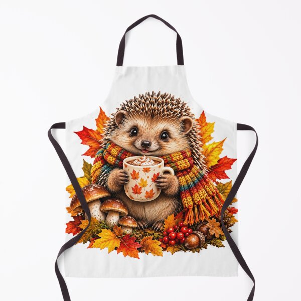 Item preview, Cozy Autumn Hedgehog with Hot Chocolate and Fall Leaves designed and sold by Surviving Monday Club.