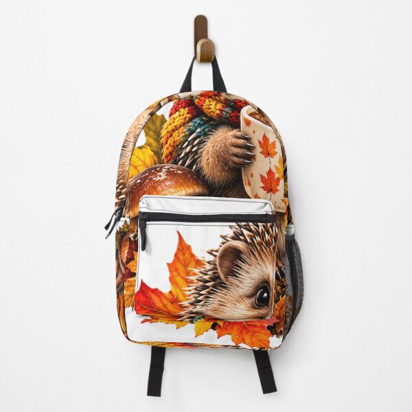 Item preview, Cozy Autumn Hedgehog with Hot Chocolate and Fall Leaves designed and sold by Surviving Monday Club.