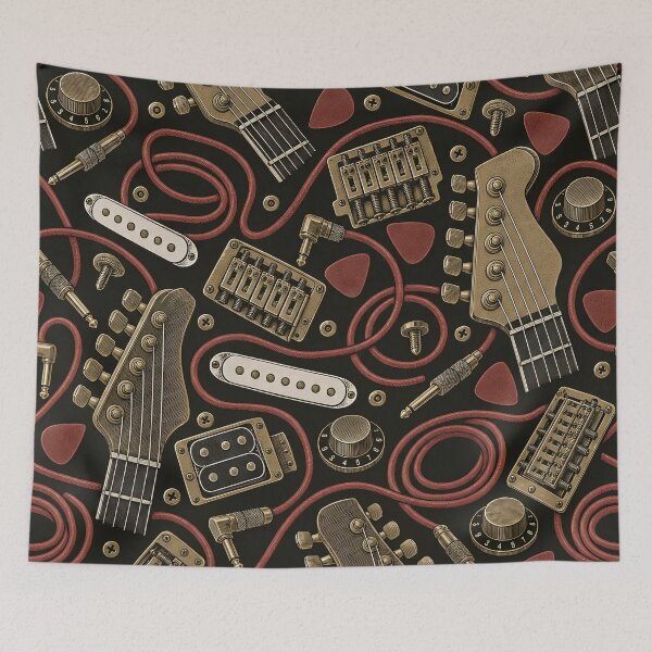 Item preview, Guitar Headstock Repeat Tuning Pegs Pickups and Plectrums | Guitarist Print designed and sold by StickyGuys.