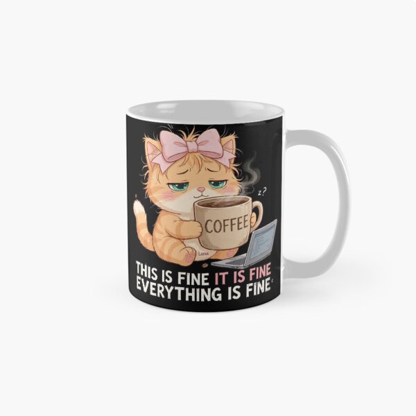 Item preview, Tired Cat Working With Coffee Laptop designed and sold by Luna's World - Moody Vibes Studio.