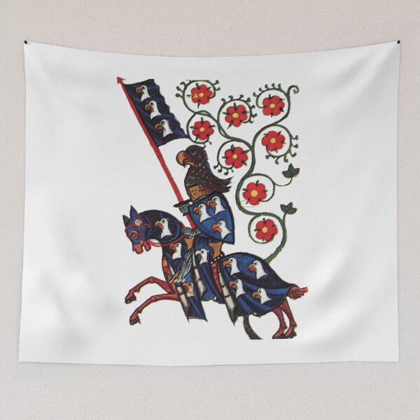 Item preview, Blue knight of eagles horseback, medieval miniature with red roses designed and sold by aidefashions.