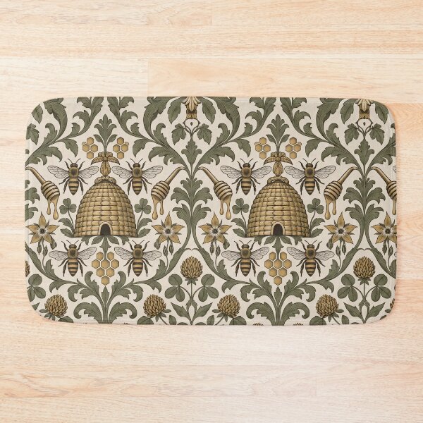 Item preview, Honey Bee Apiary Damask Skep Hive and Honeycomb | Beekeeper Repeat Print designed and sold by StickyGuys.