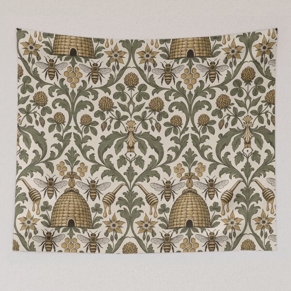 Item preview, Honey Bee Apiary Damask Skep Hive and Honeycomb | Beekeeper Repeat Print designed and sold by StickyGuys.