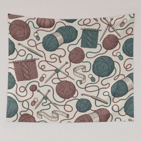 Item preview, Knitting Notions Toile Yarn Skeins Needles and Hooks | Craft Room Repeat Print designed and sold by StickyGuys.
