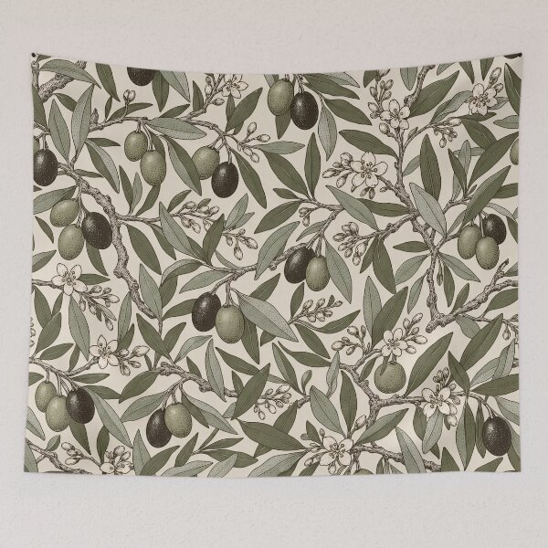 Item preview, Olive Grove Botanical Repeat Branches and Blossom | Mediterranean Kitchen Print designed and sold by StickyGuys.