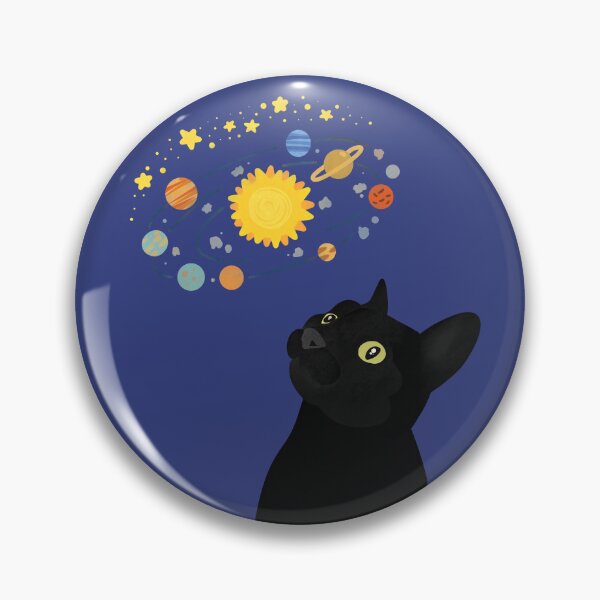 Item preview, black cat watching the solar system illustration designed and sold by FandomizedRose.