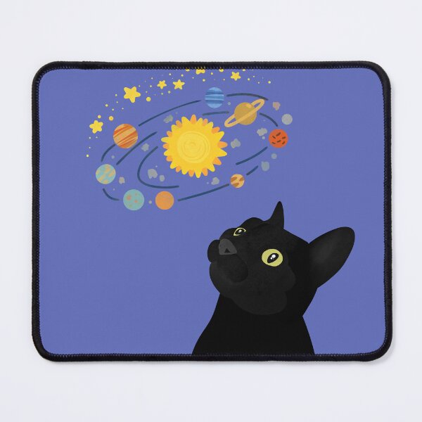 Item preview, black cat watching the solar system illustration designed and sold by FandomizedRose.