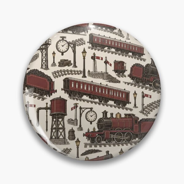 Item preview, Steam Locomotive Toile Engines Signals and Water Towers | Railway Repeat Print designed and sold by StickyGuys.