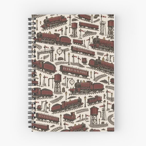 Item preview, Steam Locomotive Toile Engines Signals and Water Towers | Railway Repeat Print designed and sold by StickyGuys.