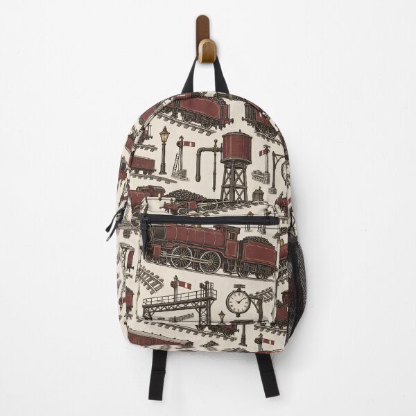 Item preview, Steam Locomotive Toile Engines Signals and Water Towers | Railway Repeat Print designed and sold by StickyGuys.