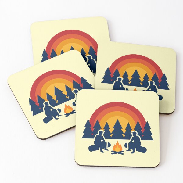 Artikelvorschau, Retro-Lagerfeuer-Silhouetten, Wald, Vintage-Sonnenuntergangskunst entworfen und verkauft von pattman.