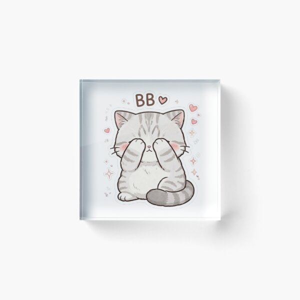Item preview, Cute Shy Kitten Peekaboo - Kawaii Shy Tabby Cat "BB" Hearts designed and sold by PetalsPaws.