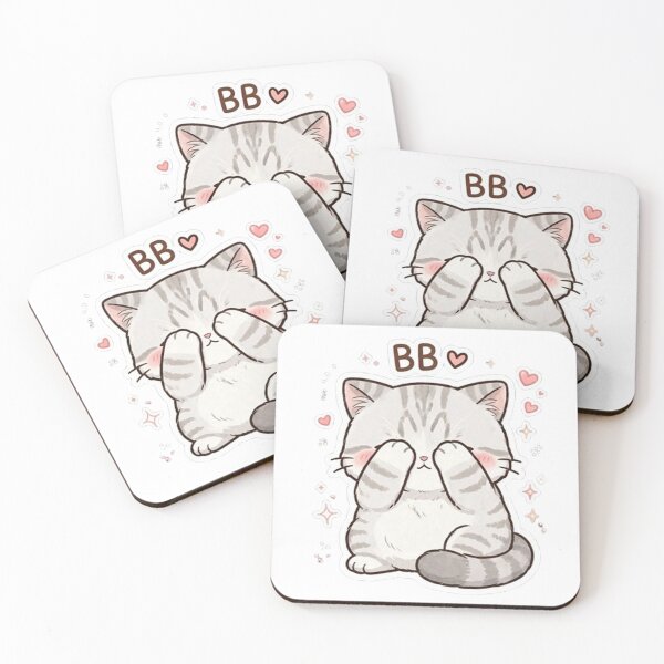 Item preview, Cute Shy Kitten Peekaboo - Kawaii Shy Tabby Cat "BB" Hearts designed and sold by PetalsPaws.
