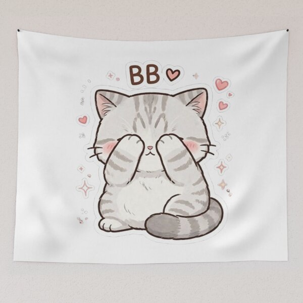 Item preview, Cute Shy Kitten Peekaboo - Kawaii Shy Tabby Cat "BB" Hearts designed and sold by PetalsPaws.