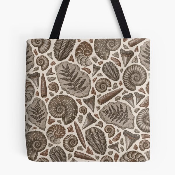 Item preview, Fossil Specimen Plate Repeat Ammonites Trilobites and Ferns | Geology Print designed and sold by StickyGuys.