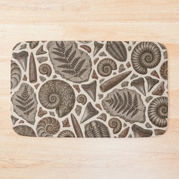 Item preview, Fossil Specimen Plate Repeat Ammonites Trilobites and Ferns | Geology Print designed and sold by StickyGuys.