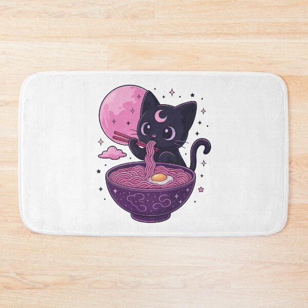 Aperçu de l'œuvre Chat kawaii mangeant des ramen, art japonais vintage créée et vendue par ellapaintcoast.