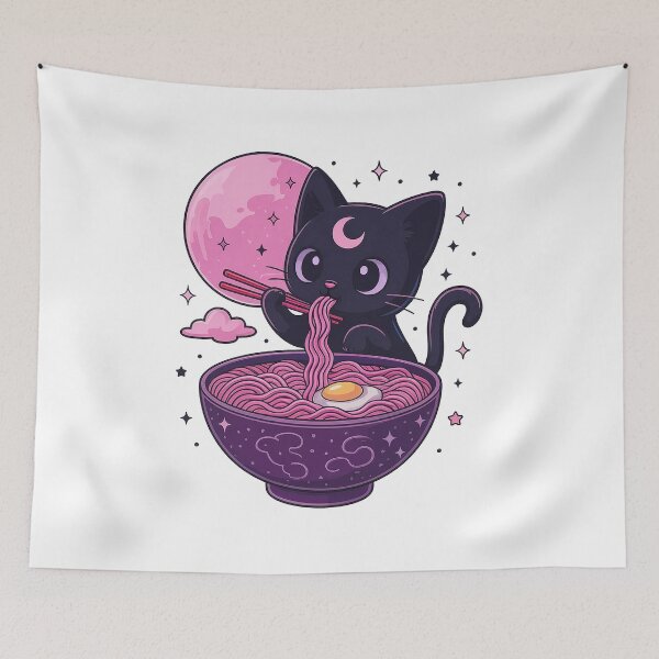 Item preview, Kawaii Cat Eating Ramen Vintage Japanese Art designed and sold by ellapaintcoast.
