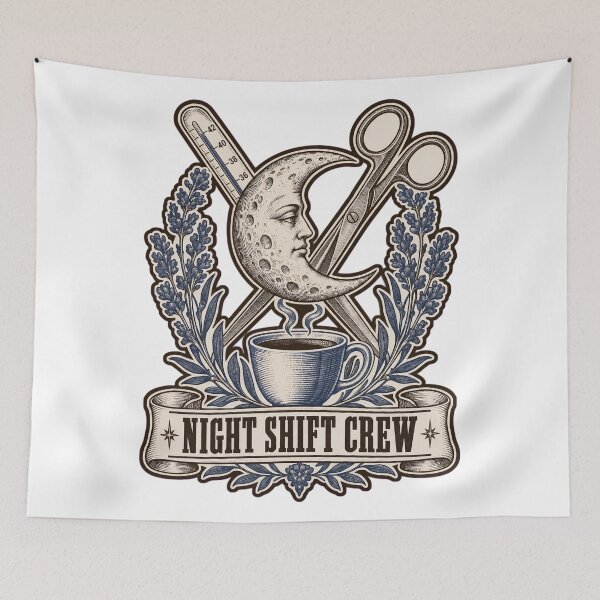 Item preview, Night Shift Crew Crescent Moon Apothecary Crest | Nurse Humor Night Shift Design designed and sold by StickyGuys.