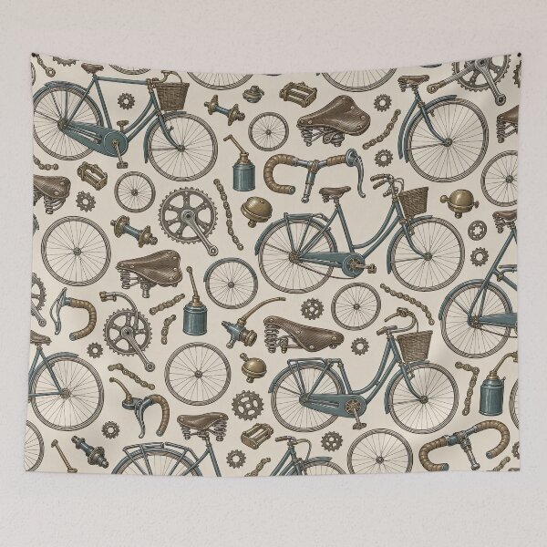 Item preview, Vintage Bicycle Toile Frames Chainrings and Leather Saddles | Cycling Repeat Print designed and sold by StickyGuys.