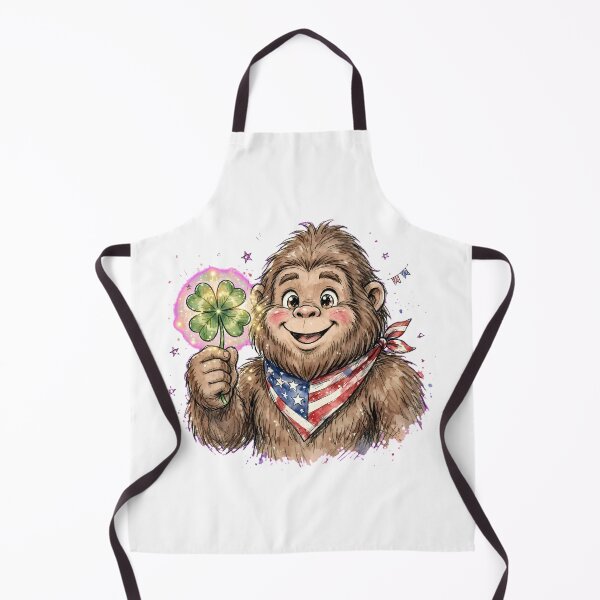 Item preview, Lucky Bigfoot Sasquatch Holding Four Leaf Clover - Cute American Bigfoot with USA Bandana - Patriotic Good Luck Charm Hand Drawn Watercolor designed and sold by HoMya.