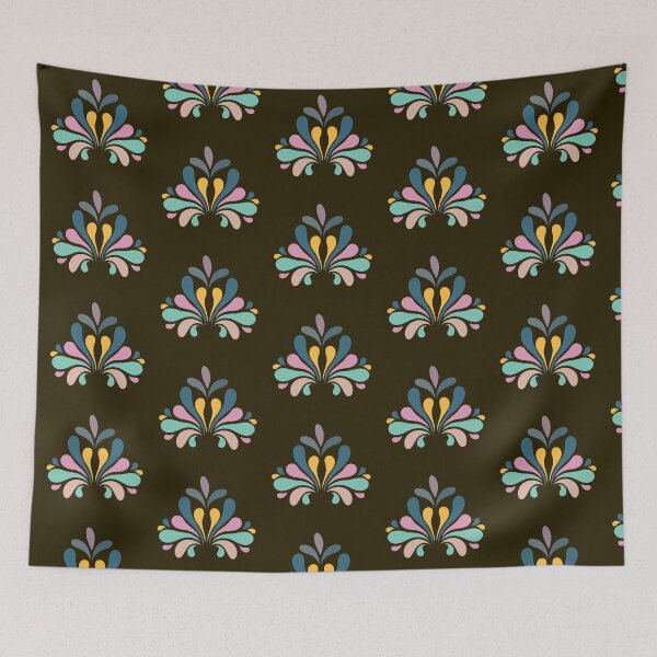 Item preview, ​Retro Colorful Mid Century Teardrop Motif Dark Olive Green Pattern designed and sold by ​Jyoti Digital Artist.