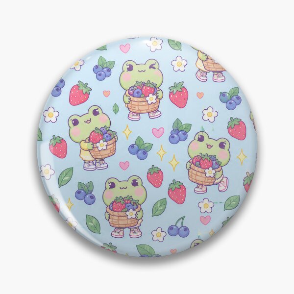 Artikelvorschau, Kawaii Frosch Beerenkorb Pastellmuster entworfen und verkauft von Soft Berry Studio.