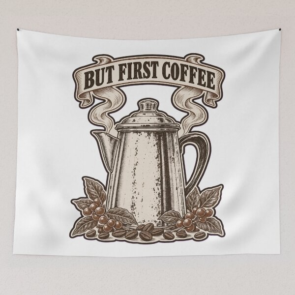 Item preview, But First Coffee Vintage Percolator Letterpress | Coffee Lover Retro Design designed and sold by StickyGuys.
