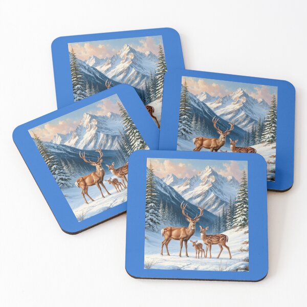 Item preview, Deer Family in Winter Mountains designed and sold by Marina Langer Wildlife Art..