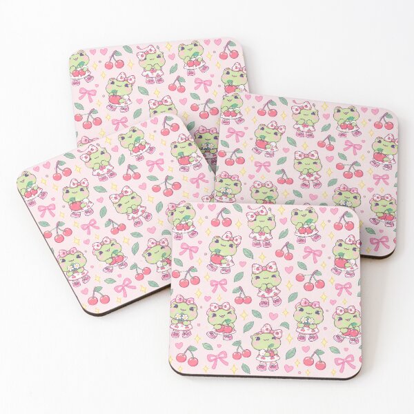 Item preview, Kawaii Frog Cherry Bow Pastel Pattern designed and sold by Soft Berry Studio.