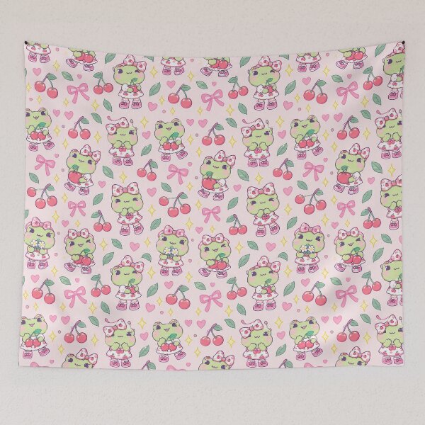 Item preview, Kawaii Frog Cherry Bow Pastel Pattern designed and sold by Soft Berry Studio.