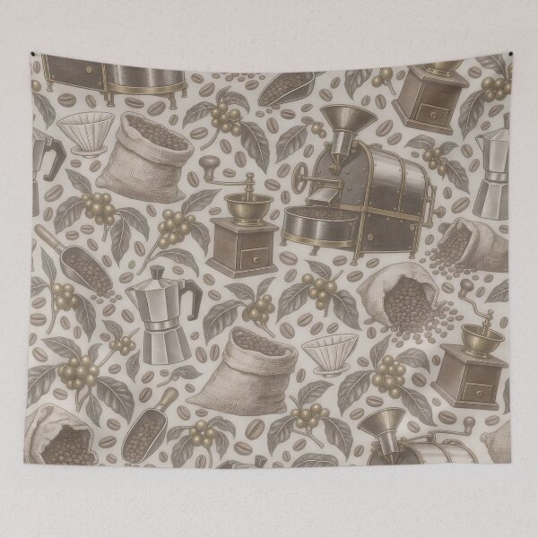 Item preview, Coffee Roastery Toile Vintage Grinders and Moka Pots | Kitchen Repeat Print designed and sold by StickyGuys.