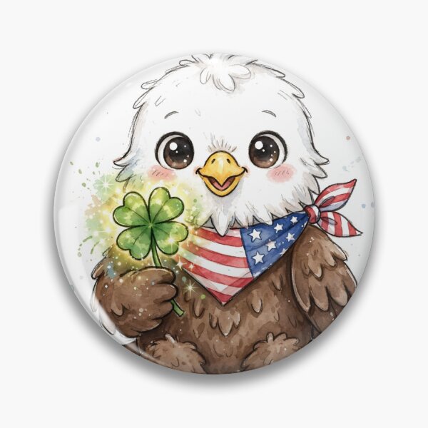 Item preview, Lucky Baby Bald Eagle Holding Glowing Four Leaf Clover - Cute Patriotic American Eagle with USA Flag Bandana - Hand-Drawn Watercolor Good Luck Charm Sticker designed and sold by HoMya.