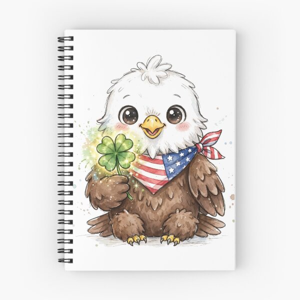 Item preview, Lucky Baby Bald Eagle Holding Glowing Four Leaf Clover - Cute Patriotic American Eagle with USA Flag Bandana - Hand-Drawn Watercolor Good Luck Charm Sticker designed and sold by HoMya.