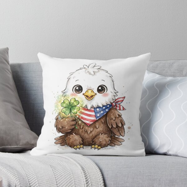 Item preview, Lucky Baby Bald Eagle Holding Glowing Four Leaf Clover - Cute Patriotic American Eagle with USA Flag Bandana - Hand-Drawn Watercolor Good Luck Charm Sticker designed and sold by HoMya.