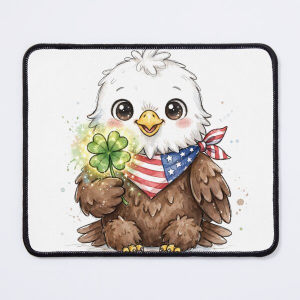 Item preview, Lucky Baby Bald Eagle Holding Glowing Four Leaf Clover - Cute Patriotic American Eagle with USA Flag Bandana - Hand-Drawn Watercolor Good Luck Charm Sticker designed and sold by HoMya.