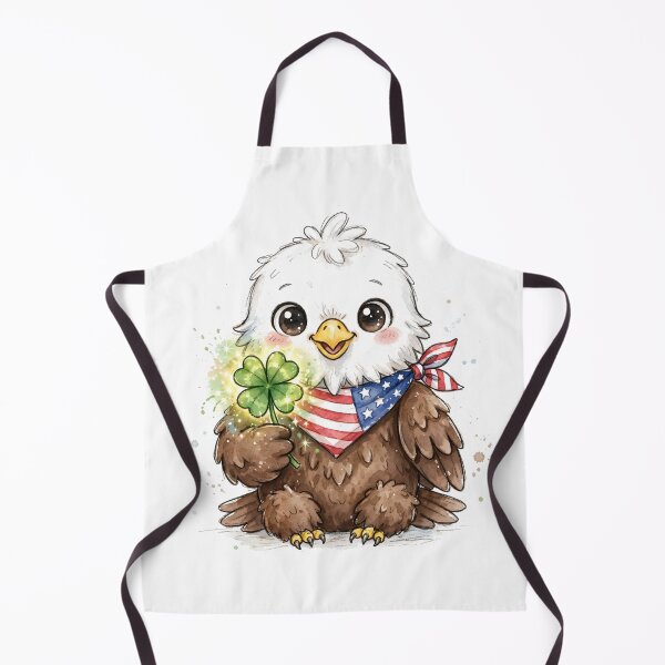 Item preview, Lucky Baby Bald Eagle Holding Glowing Four Leaf Clover - Cute Patriotic American Eagle with USA Flag Bandana - Hand-Drawn Watercolor Good Luck Charm Sticker designed and sold by HoMya.