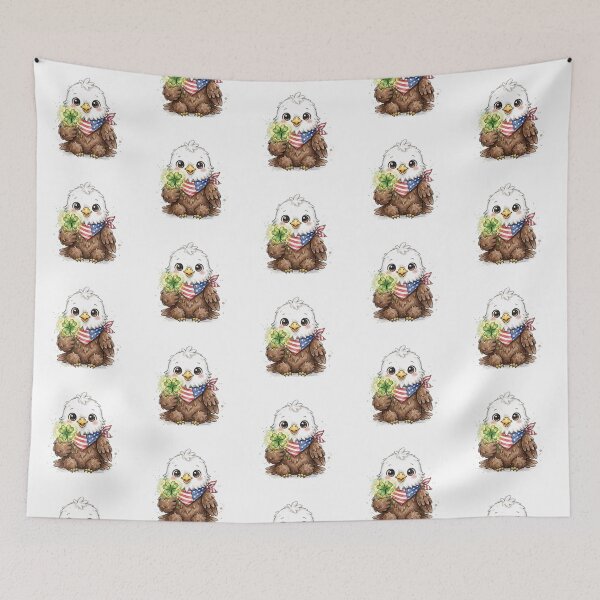 Item preview, Lucky Baby Bald Eagle Holding Glowing Four Leaf Clover - Cute Patriotic American Eagle with USA Flag Bandana - Hand-Drawn Watercolor Good Luck Charm Sticker designed and sold by HoMya.