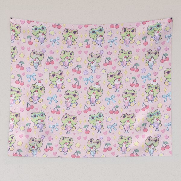 Item preview, Kawaii Frog Milkshake Glasses Pastel Pattern designed and sold by Soft Berry Studio.