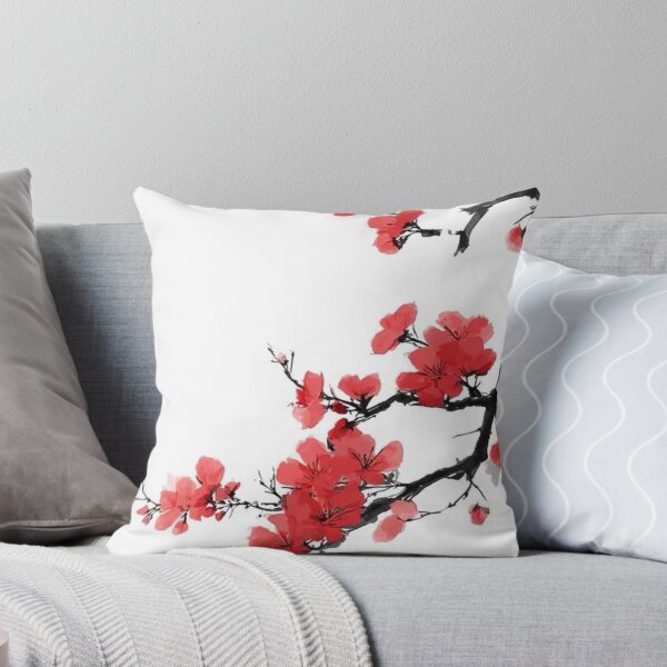 Item preview, Japanese Cherry Blossom Red Sakura Branch — Watercolor Sumi-e Ink Painting designed and sold by LYAN-STORE.