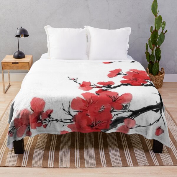 Item preview, Japanese Cherry Blossom Red Sakura Branch — Watercolor Sumi-e Ink Painting designed and sold by LYAN-STORE.